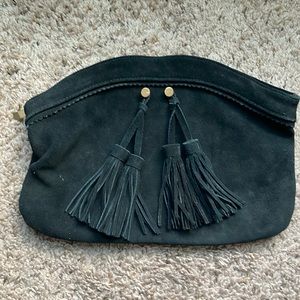 Black suede clutch